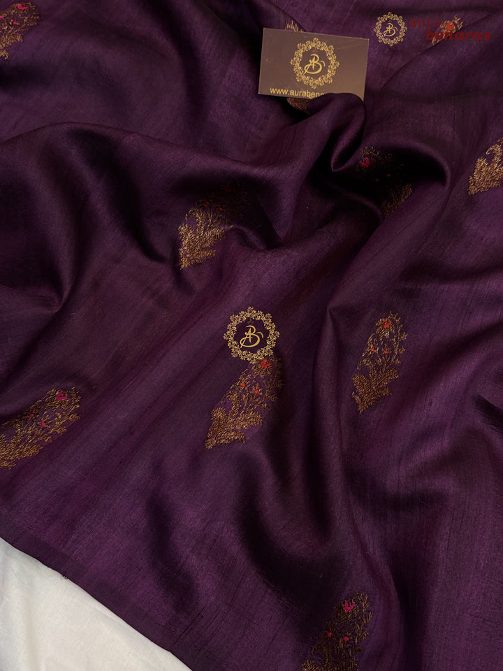 Wine Tussar Silk Banarasi Saree with Kadhwa Meenakari