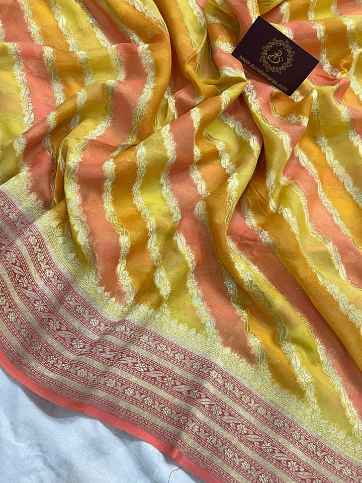 Yellow Rangkaat Banarasi Khaddi Georgette Saree - Aura Benaras