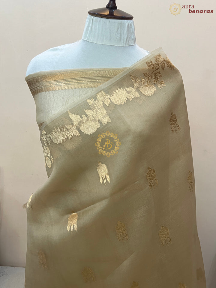 Pre Order :: Cream Pure Kora Silk Handloom Banarasi Saree