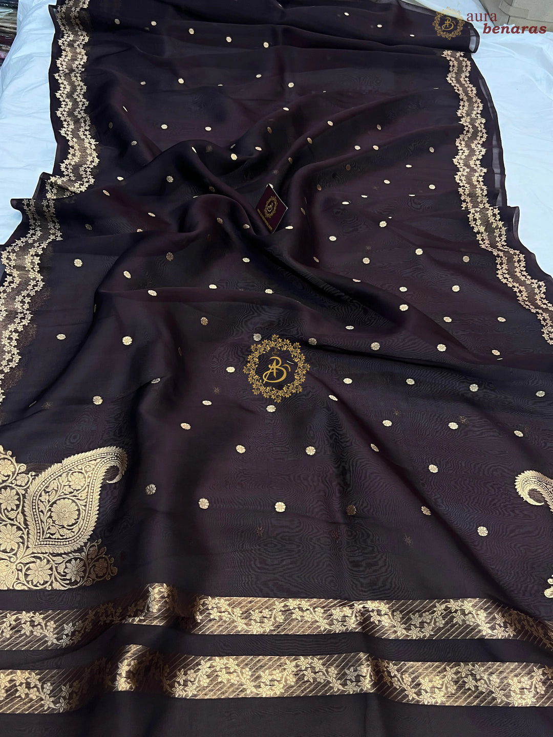 Pre Order :: Dark Brown Pure Kora Silk Handloom Banarasi Saree