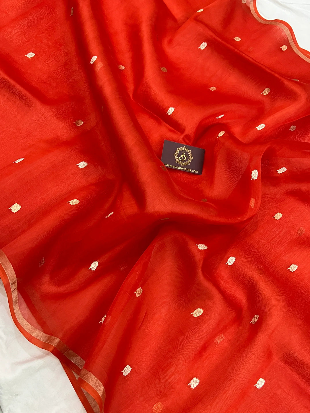 Orange Kora Silk Banarasi Saree – Kadhwa Butis in Zari