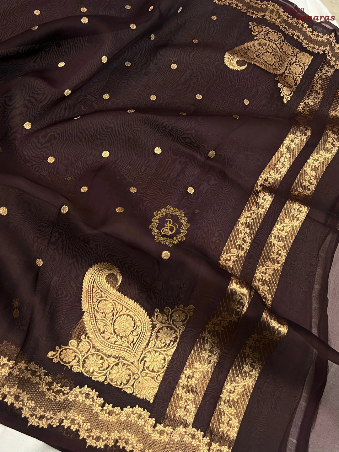 Pre Order :: Dark Brown Pure Kora Silk Handloom Banarasi Saree