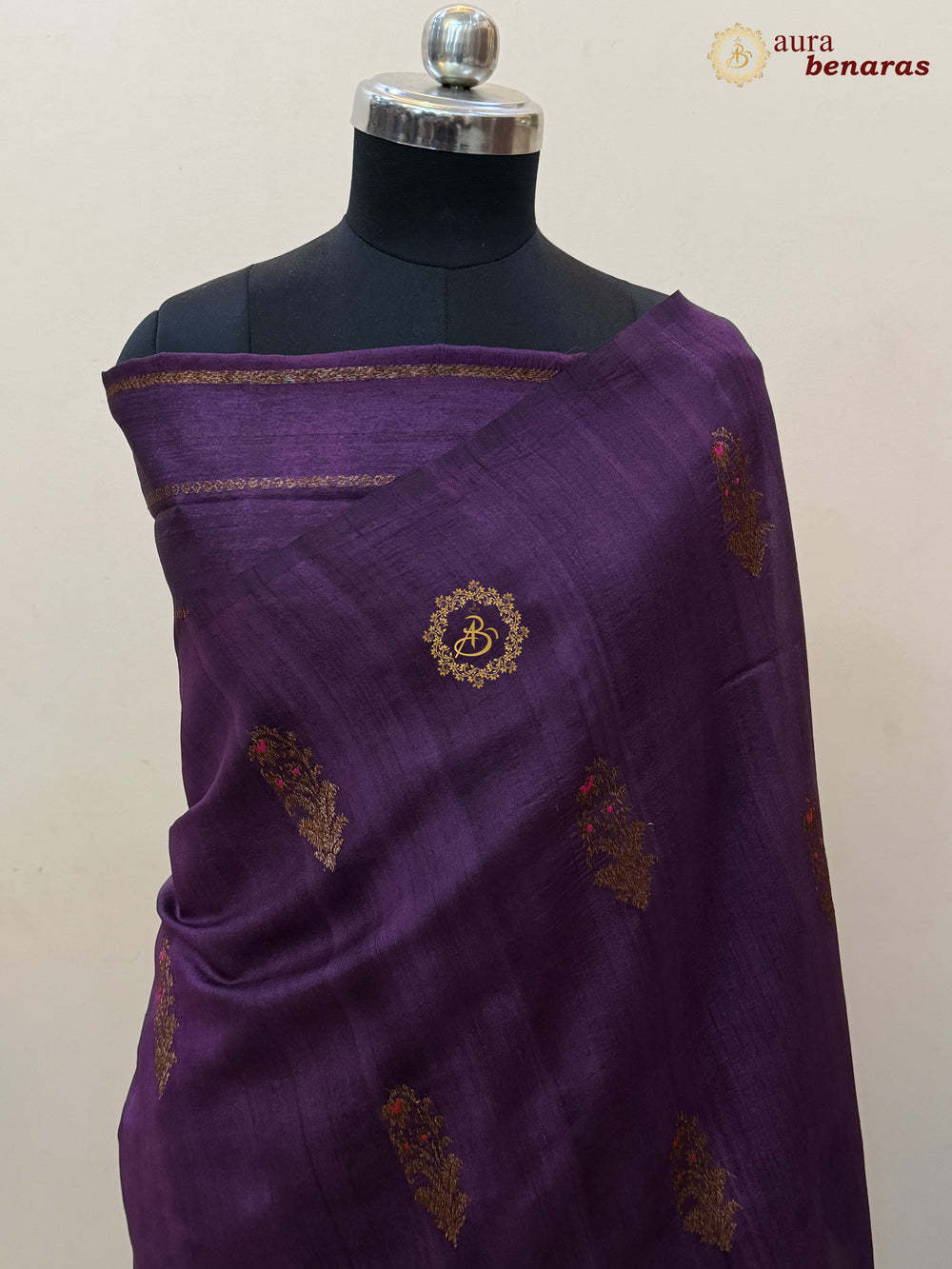 Wine Tussar Silk Banarasi Saree with Kadhwa Meenakari