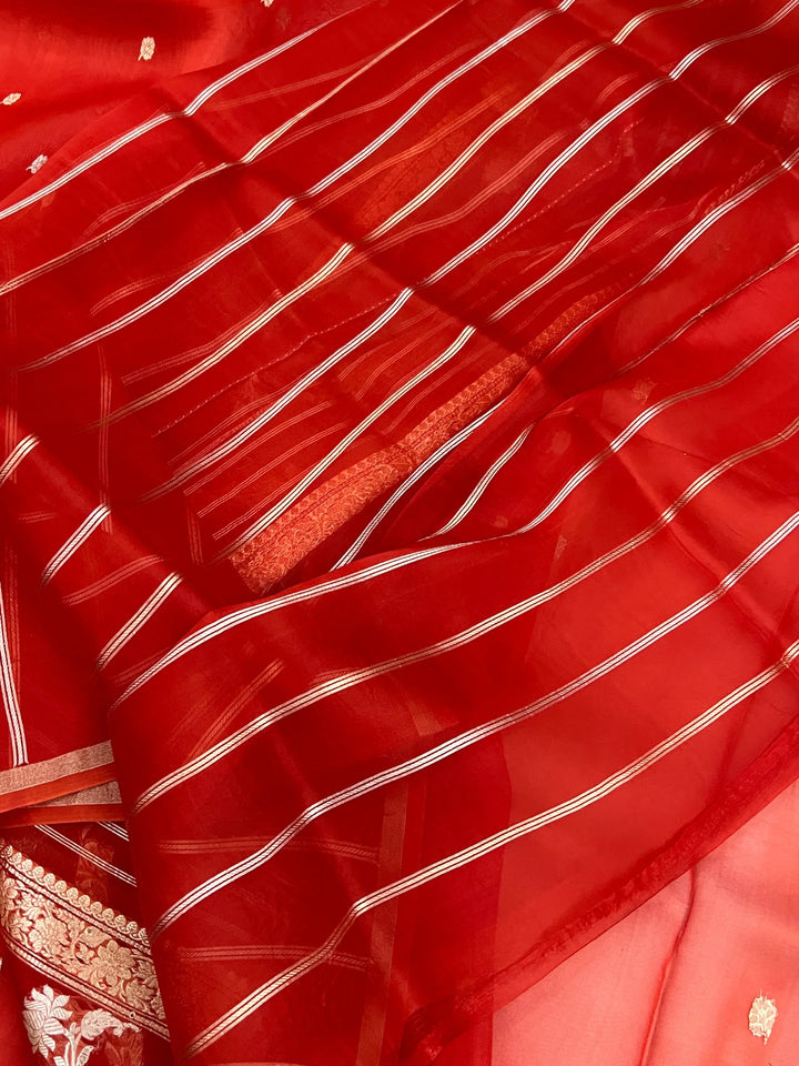 Orange Kora Silk Banarasi Saree – Kadhwa Butis in Zari