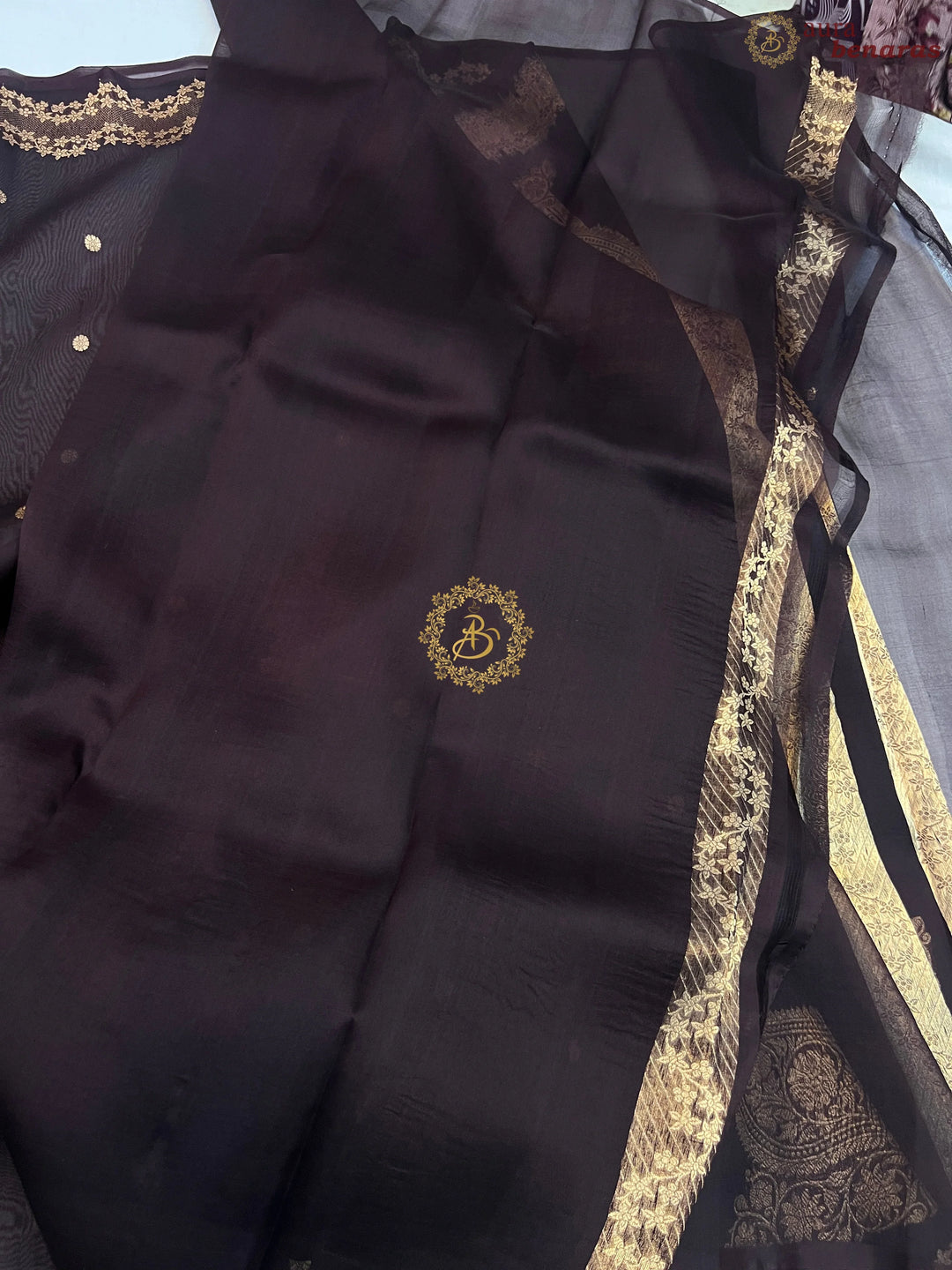 Pre Order :: Dark Brown Pure Kora Silk Handloom Banarasi Saree