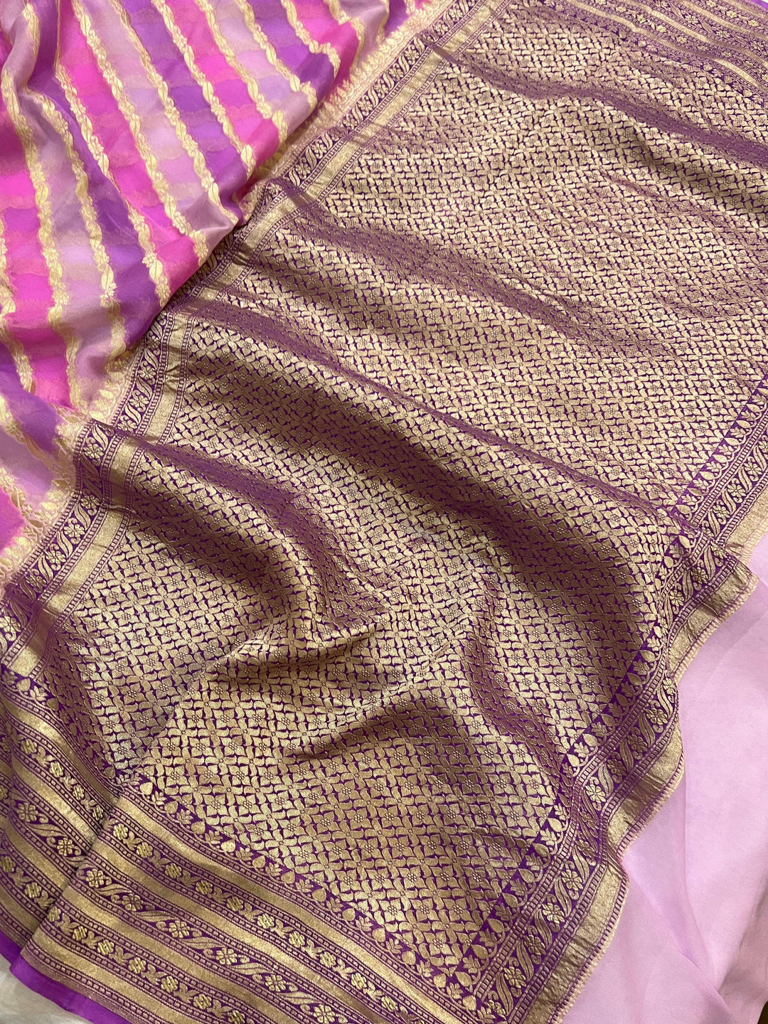 Lavender Rangkaat Banarasi Khaddi Georgette Saree - Aura Benaras