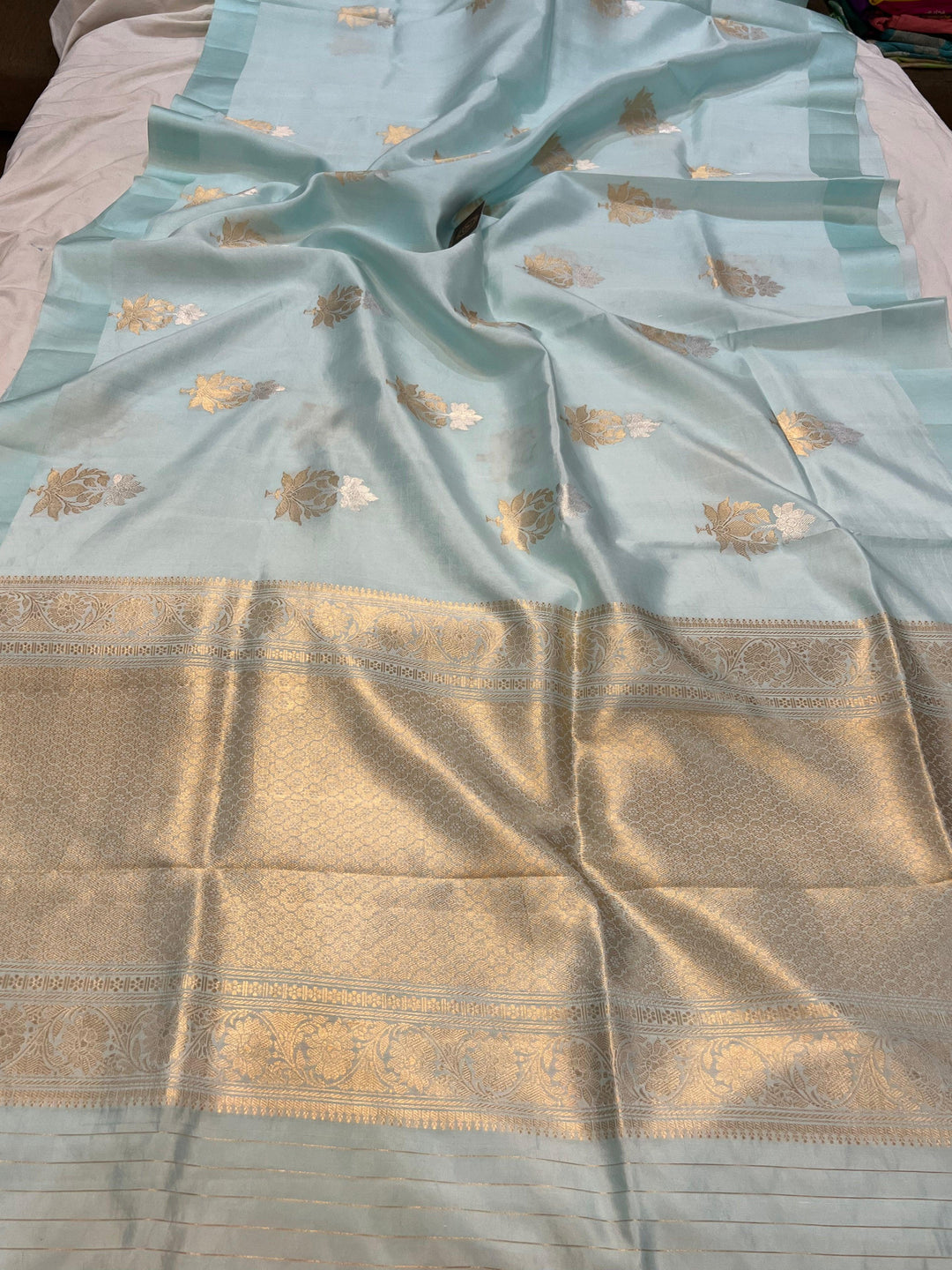 Pani Blue Pure Banarasi Handloom Silk Saree - Aura Benaras