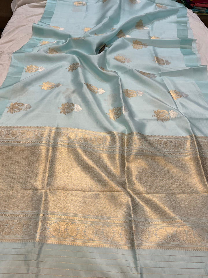 Pani Blue Pure Banarasi Handloom Silk Saree - Aura Benaras