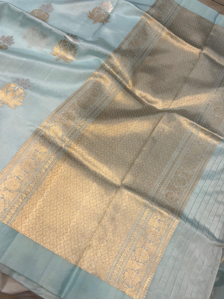Pani Blue Pure Banarasi Handloom Silk Saree - Aura Benaras