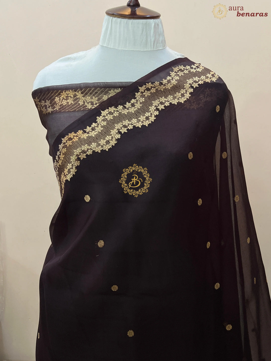 Pre Order :: Dark Brown Pure Kora Silk Handloom Banarasi Saree