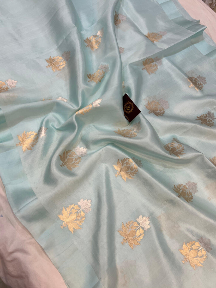 Pani Blue Pure Banarasi Handloom Silk Saree - Aura Benaras