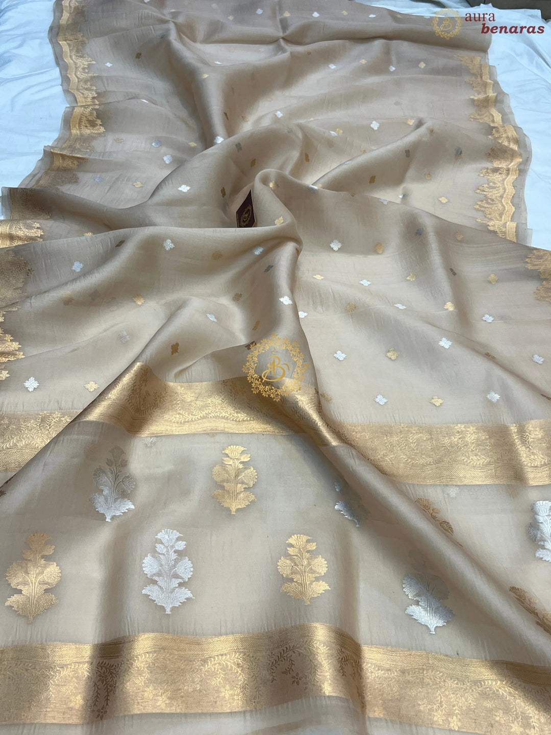 Pre Order :: Cream Pure Kora Silk Handloom Banarasi Saree