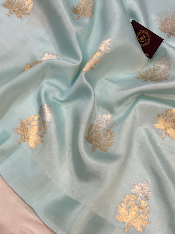 Pani Blue Pure Banarasi Handloom Silk Saree - Aura Benaras