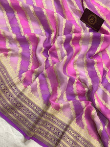 Lavender Rangkaat Banarasi Khaddi Georgette Saree - Aura Benaras