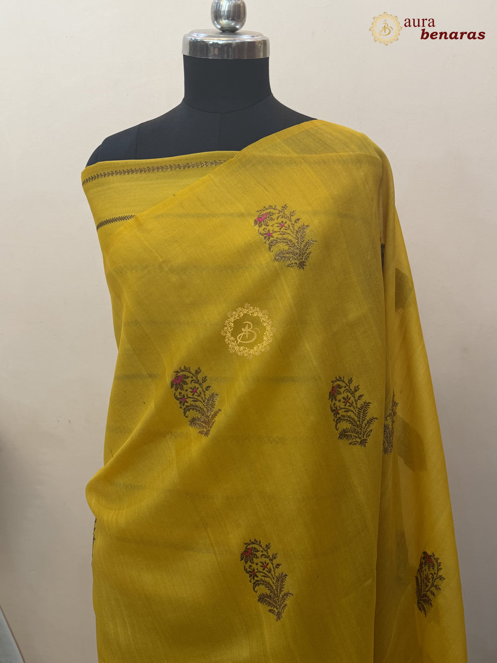 Yellow Tussar Silk Banarasi Saree with Kadhwa Meenakari