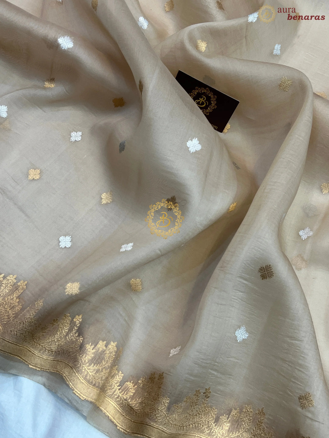 Pre Order :: Cream Pure Kora Silk Handloom Banarasi Saree