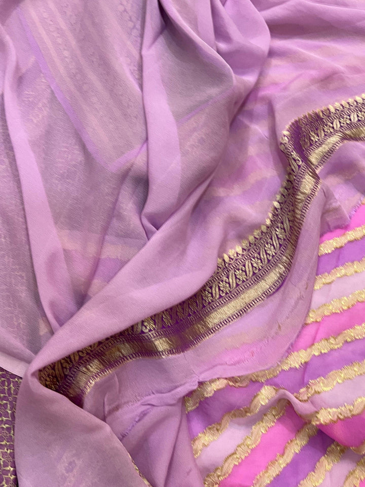 Lavender Rangkaat Banarasi Khaddi Georgette Saree - Aura Benaras