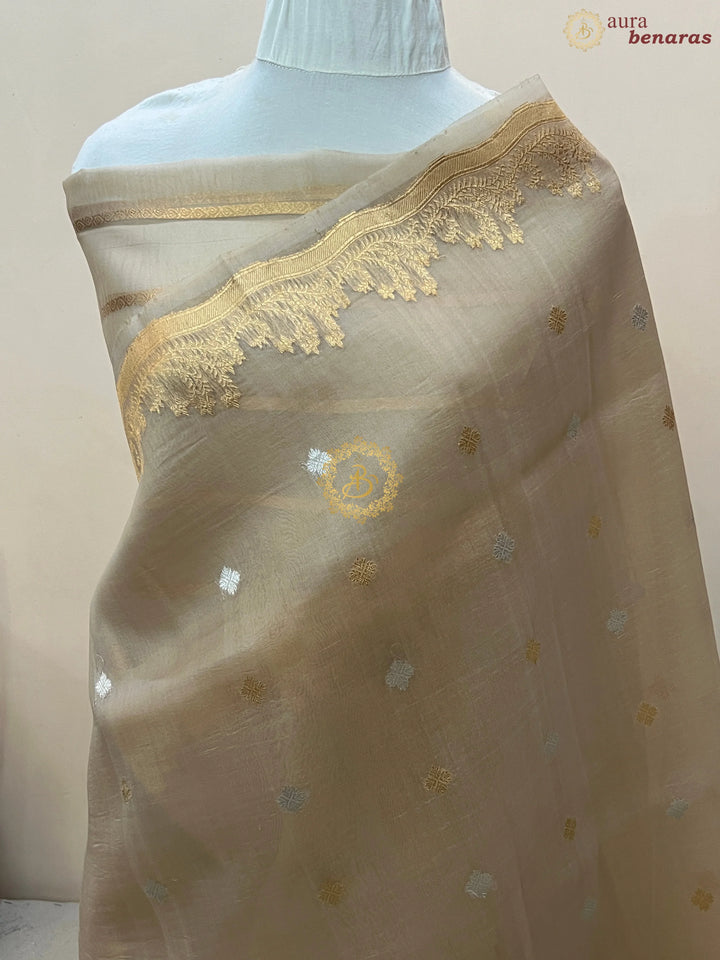 Pre Order :: Cream Pure Kora Silk Handloom Banarasi Saree