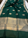 Bottle Green Pure Banarasi Handloom Silk Saree - Aura Benaras