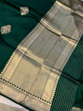 Bottle Green Pure Banarasi Handloom Silk Saree - Aura Benaras