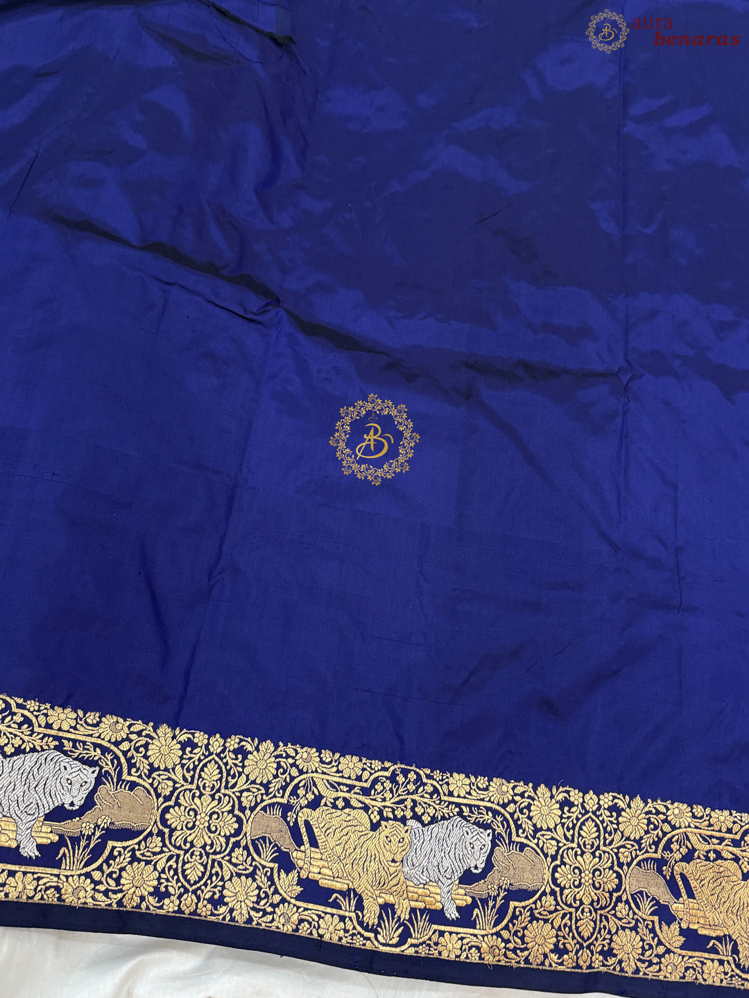Royal Blue Pure Katan Silk Banarasi Handloom Saree with Shikargaah Border