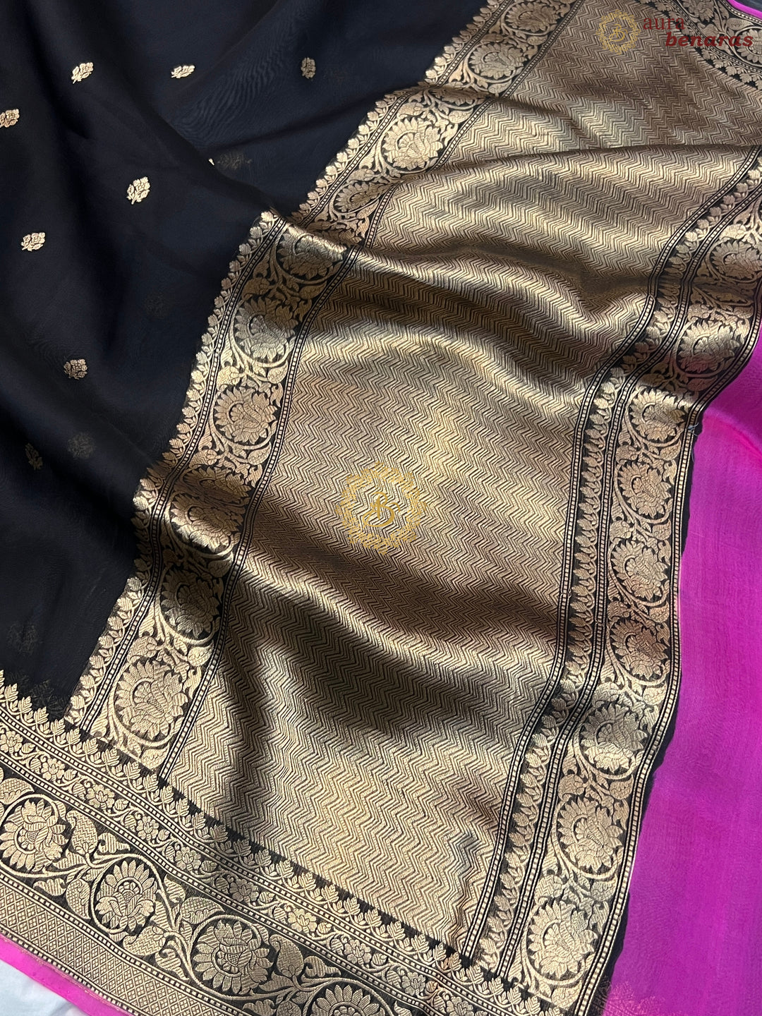 Black Banarasi Handloom Kora Silk Saree
