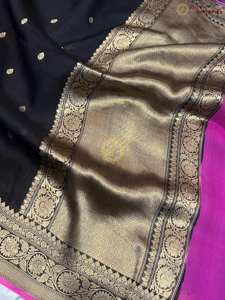 Black Banarasi Handloom Kora Silk Saree