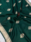 Bottle Green Pure Banarasi Handloom Silk Saree - Aura Benaras