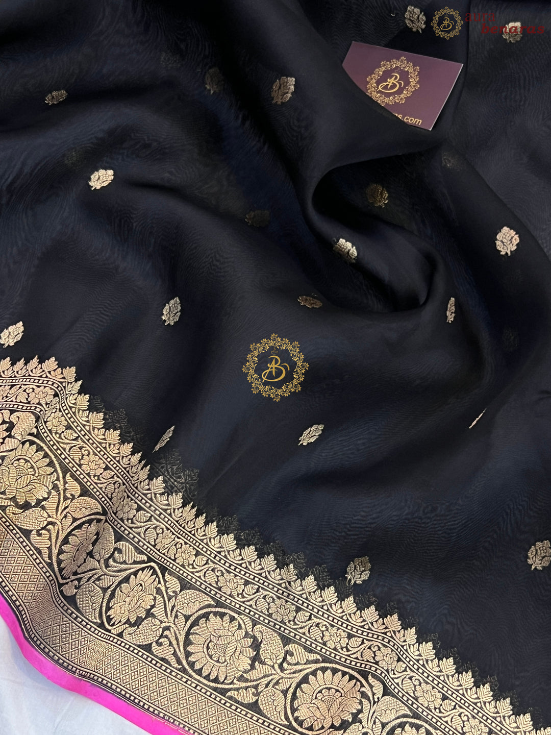 Black Banarasi Handloom Kora Silk Saree