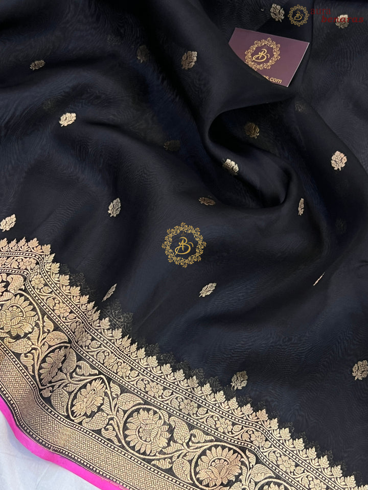 Black Banarasi Handloom Kora Silk Saree