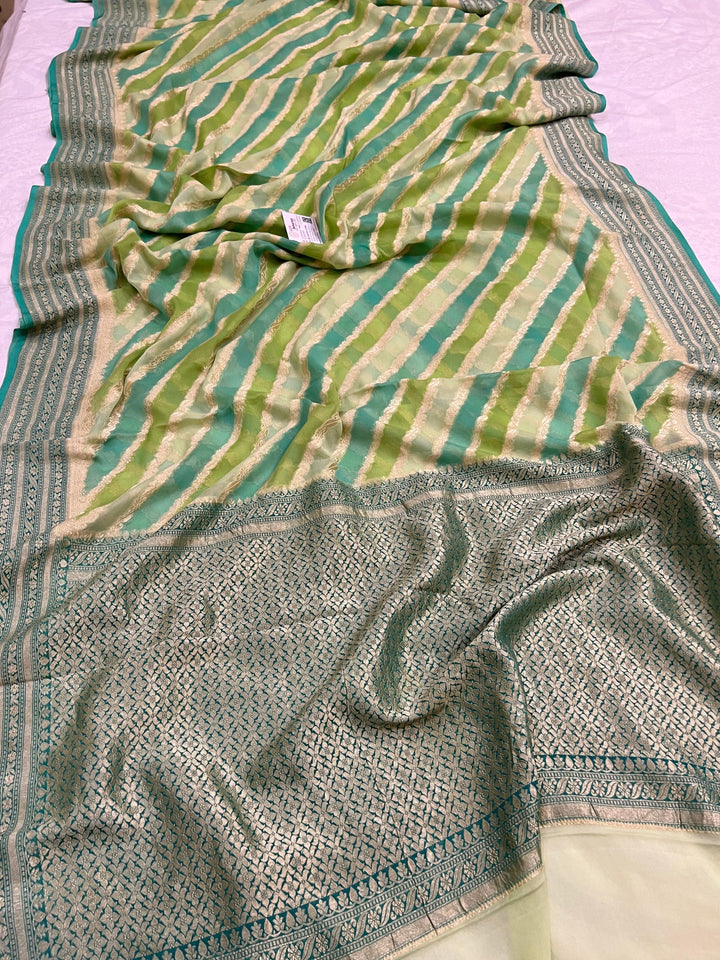 Green Rangkaat Banarasi Khaddi Georgette Saree - Aura Benaras