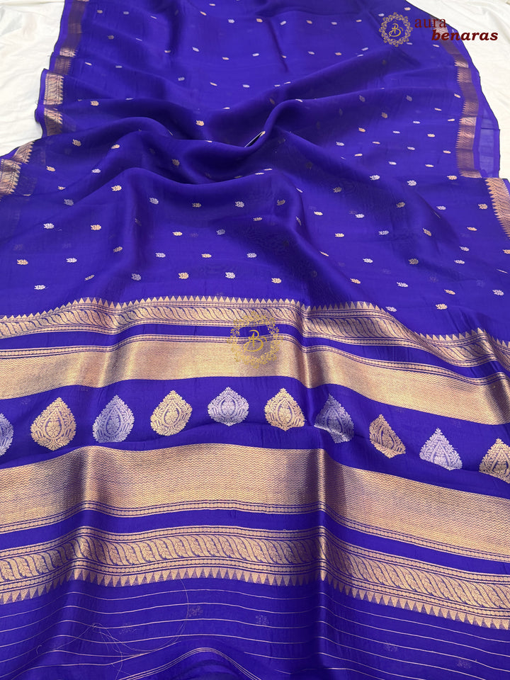 Pure Purple Kora Silk Banarasi Saree with Kadhwa Flower Butas