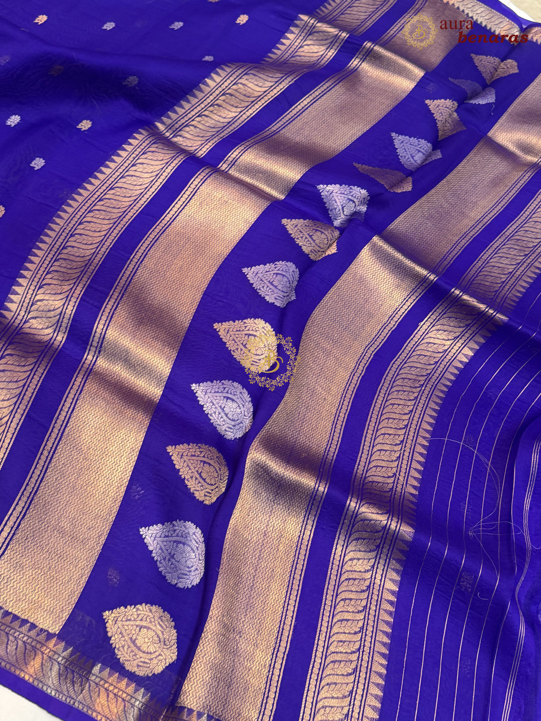 Pure Purple Kora Silk Banarasi Saree with Kadhwa Flower Butas