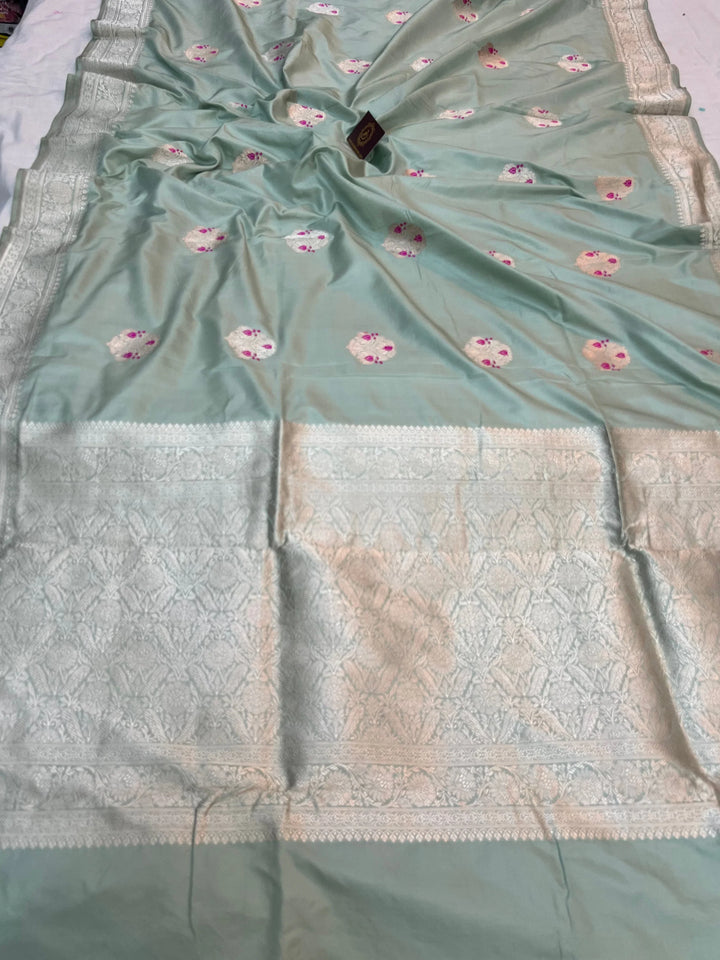 Dirty Martini Shade Katan Satin Silk Saree with Kadhwa Meenakari