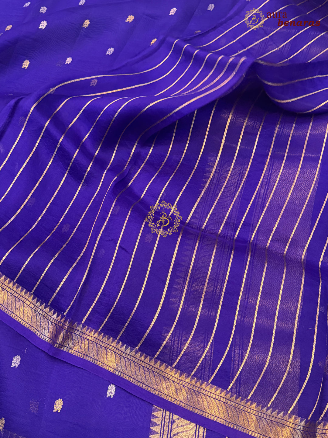 Pure Purple Kora Silk Banarasi Saree with Kadhwa Flower Butas