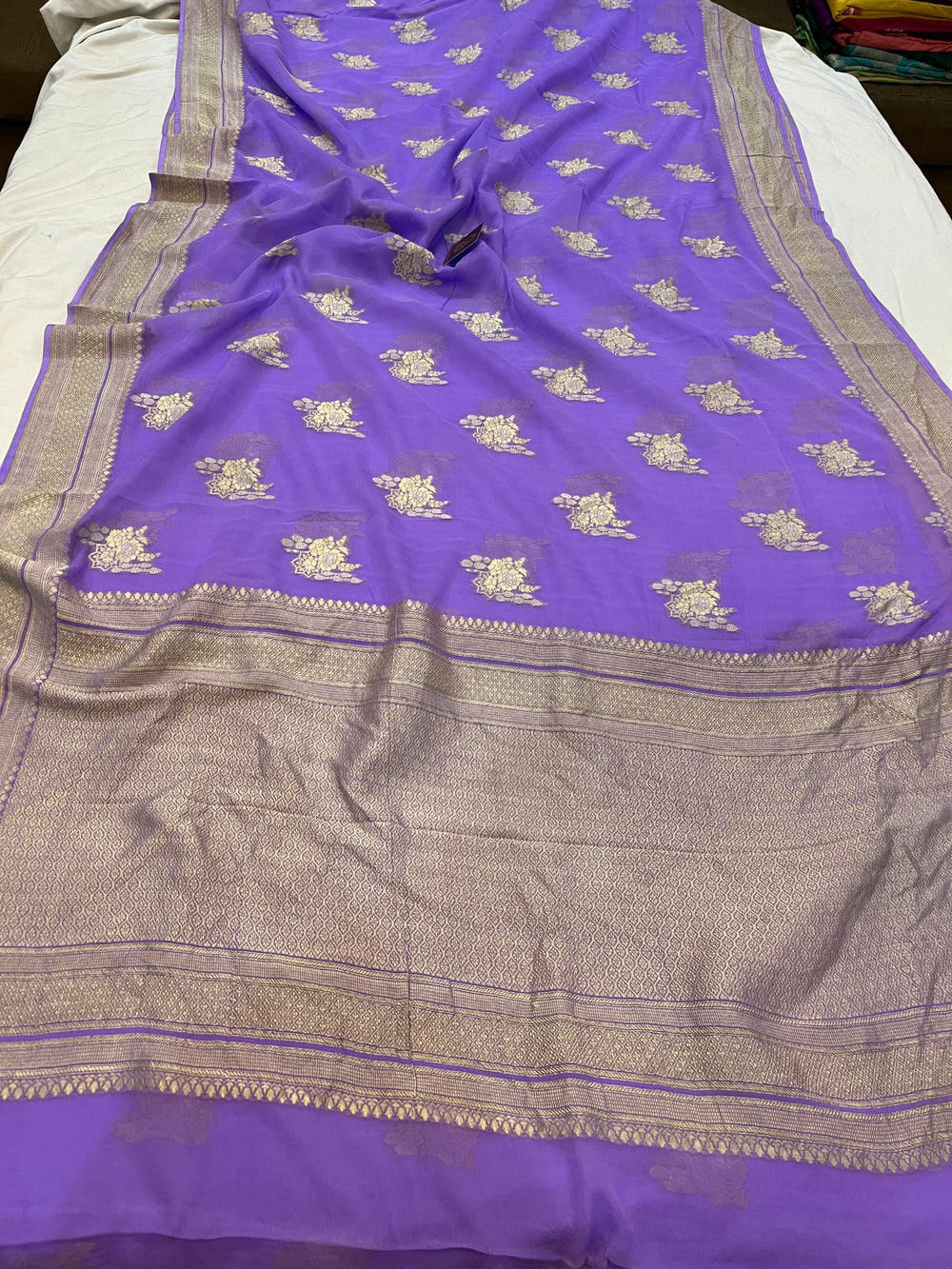 Lavender Banarasi Khaddi Georgette Saree - Aura Benaras