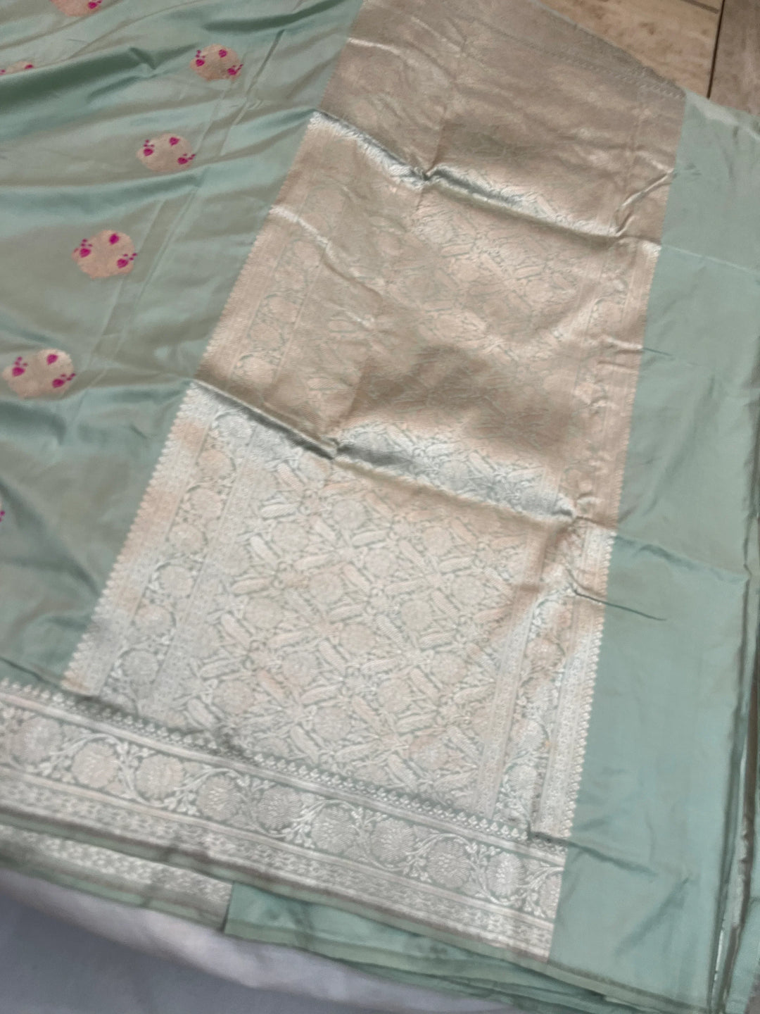 Dirty Martini Shade Katan Satin Silk Saree with Kadhwa Meenakari