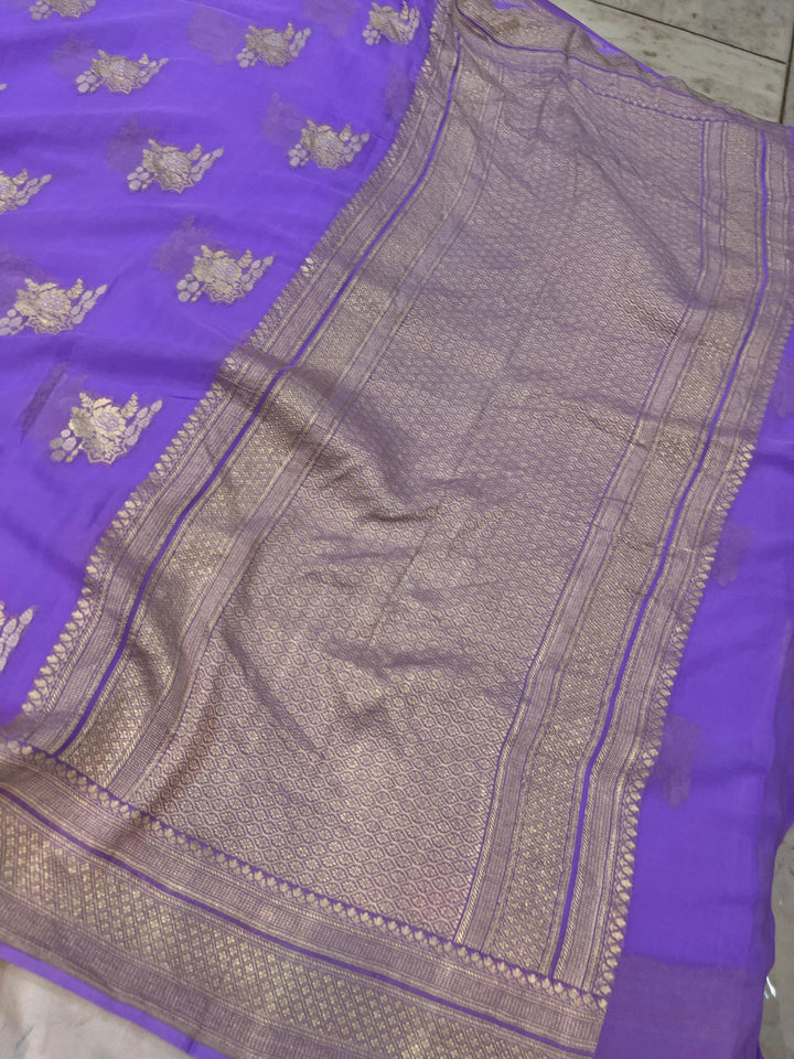 Lavender Banarasi Khaddi Georgette Saree - Aura Benaras