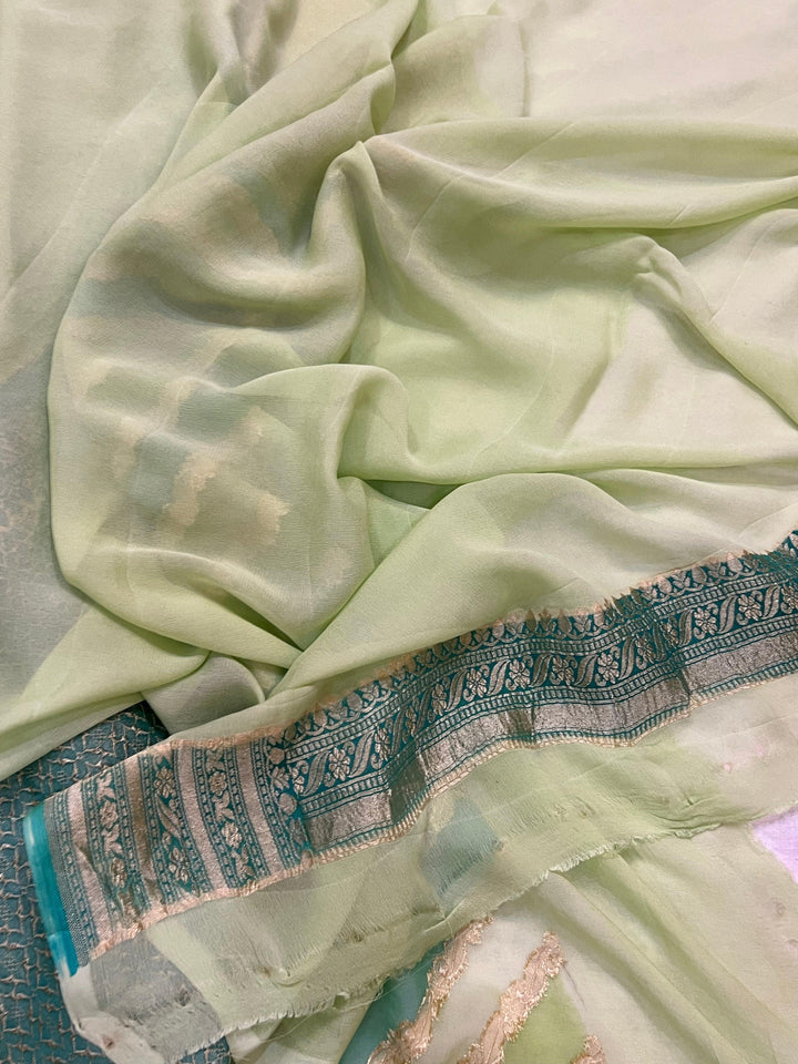 Green Rangkaat Banarasi Khaddi Georgette Saree - Aura Benaras
