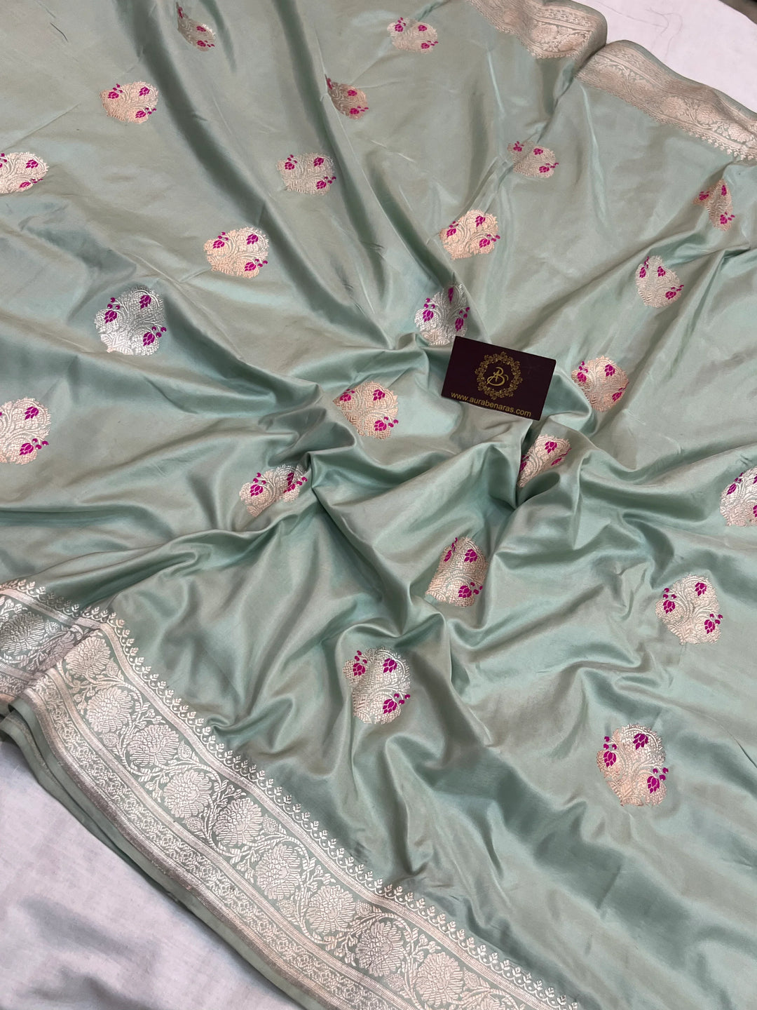 Dirty Martini Shade Katan Satin Silk Saree with Kadhwa Meenakari