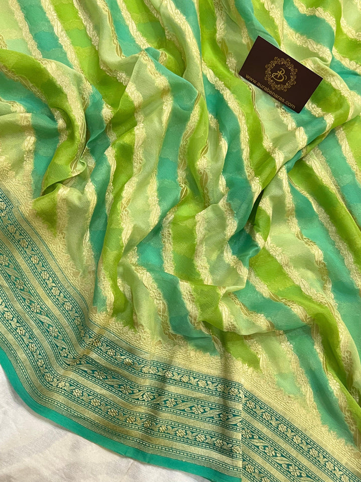 Green Rangkaat Banarasi Khaddi Georgette Saree - Aura Benaras
