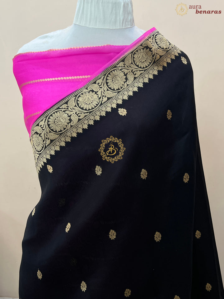 Black Banarasi Handloom Kora Silk Saree