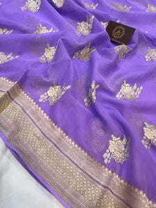 Lavender Banarasi Khaddi Georgette Saree - Aura Benaras