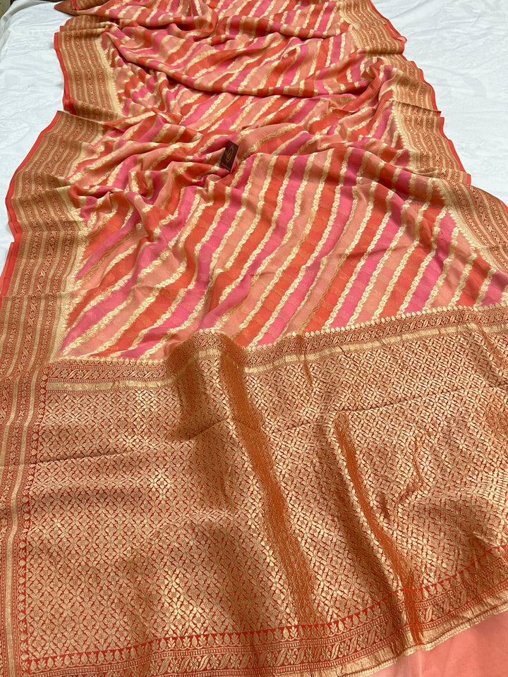 Peach Rangkaat Banarasi Khaddi Georgette Saree - Aura Benaras