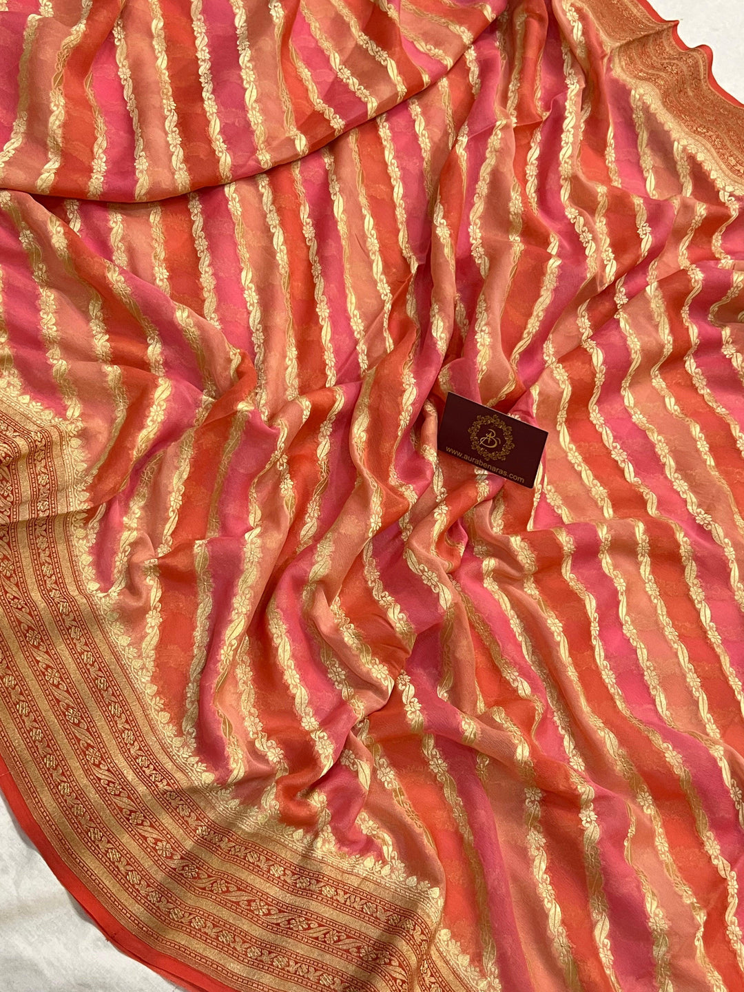 Peach Rangkaat Banarasi Khaddi Georgette Saree - Aura Benaras
