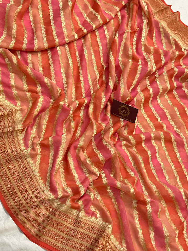 Peach Rangkaat Banarasi Khaddi Georgette Saree - Aura Benaras