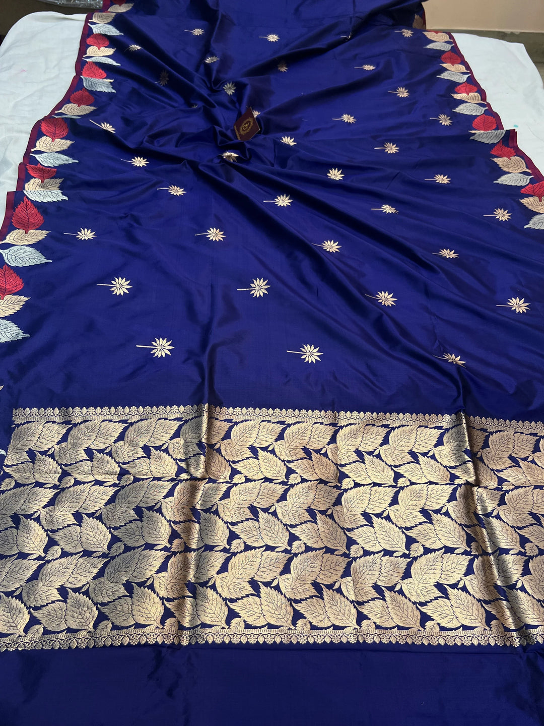 Navy Blue Pure Katan Silk Handloom Banarasi Saree - Aura Benaras