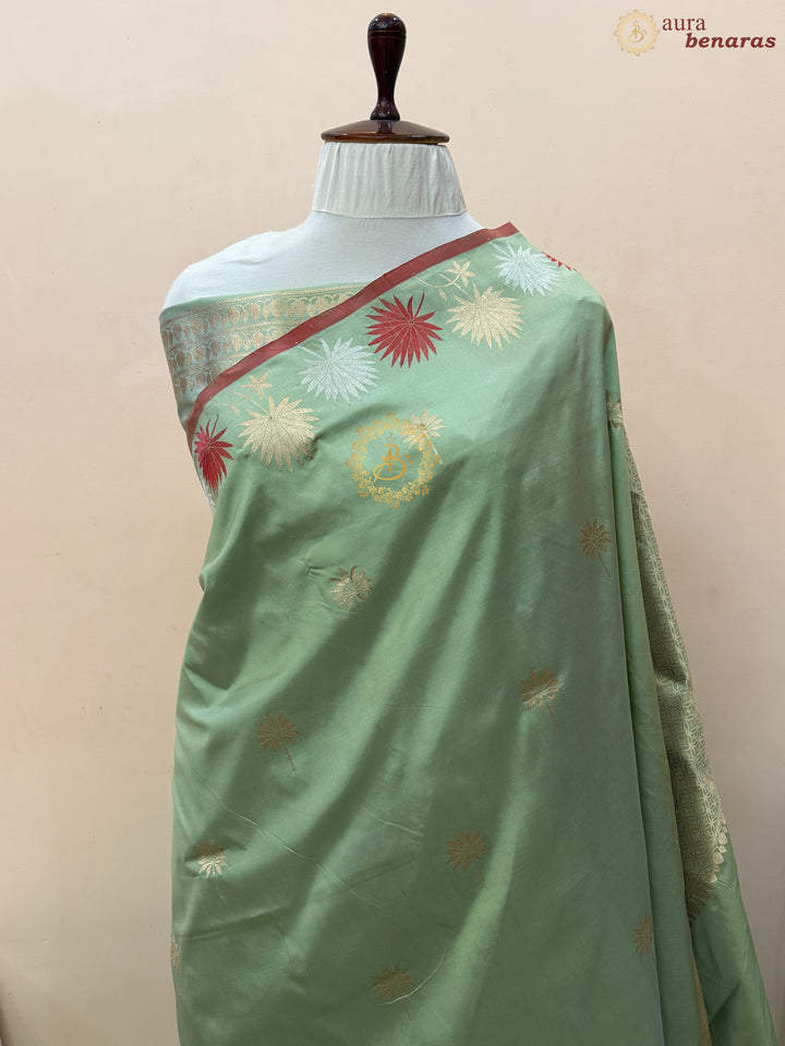 Sage Green Banarasi Handloom Katan Silk Saree