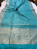 Firozi Blue Pure Banarasi Handloom Katan Silk Saree - Aura Benaras