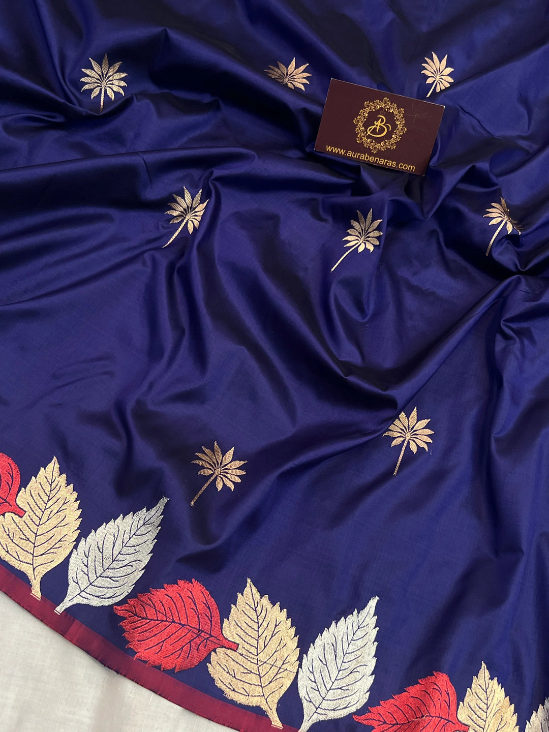 Navy Blue Pure Katan Silk Handloom Banarasi Saree - Aura Benaras